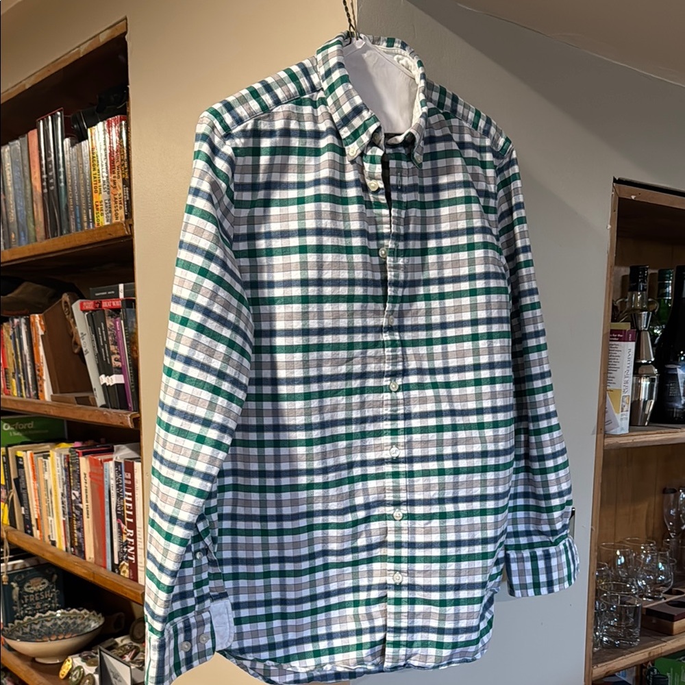 Green and White Plaid Men's Shirt (M Extra Slim Fit) NWOT